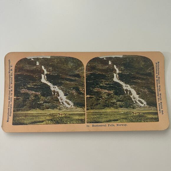 Rustoenval Falls Norway Antique Stereoview Card STE2-FV2 - Picture 2 of 2